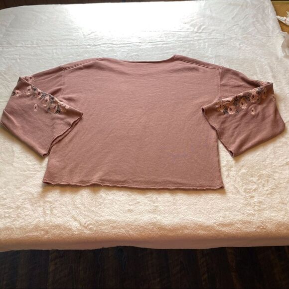 American Eagle Outfitters Cropped Dusty Rose Long Sleeve Top Size Large - Picture 2 of 9